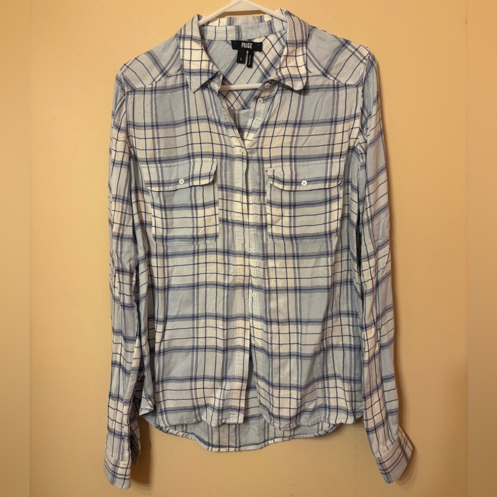 PAIGE White and Blue women’s Plaid Shirt SZ small